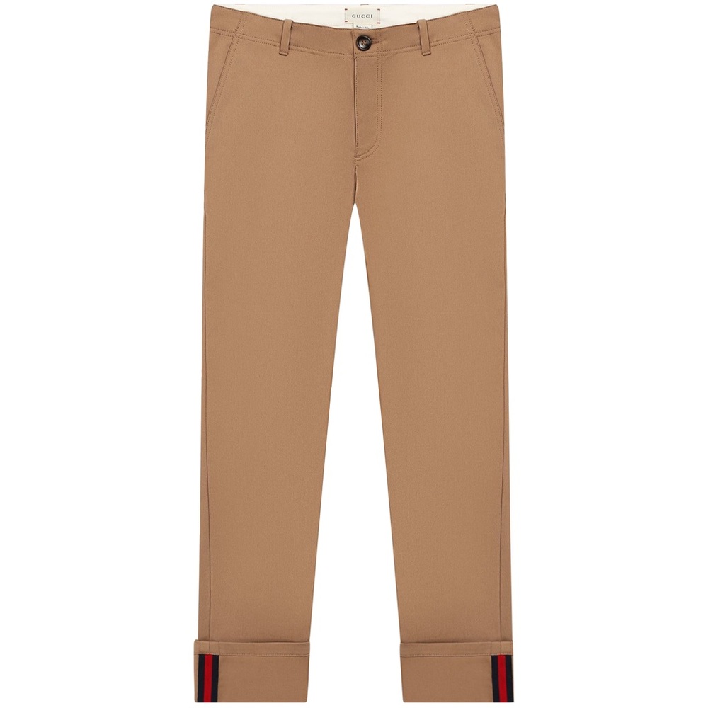 GUCCI Boys Red & Blue Web Stripe Khaki Chino Trouser Pants w/Adjustable Waist 8